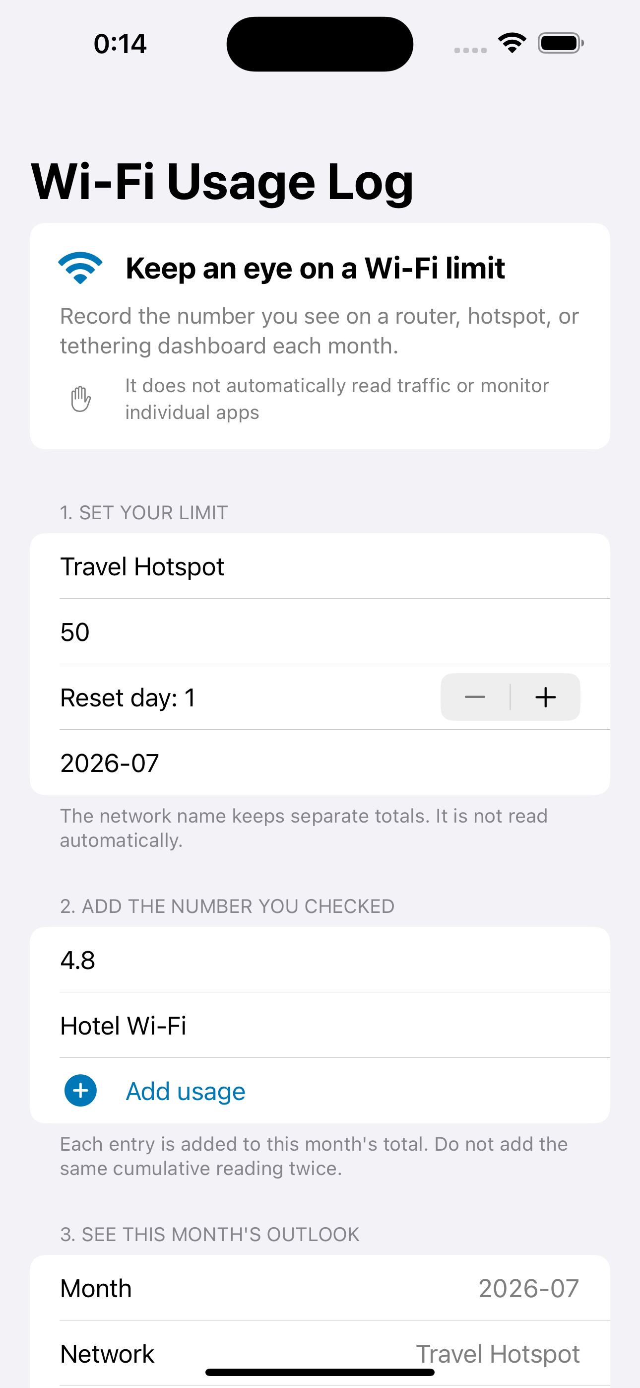 Wi-Fi Usage Log screenshot